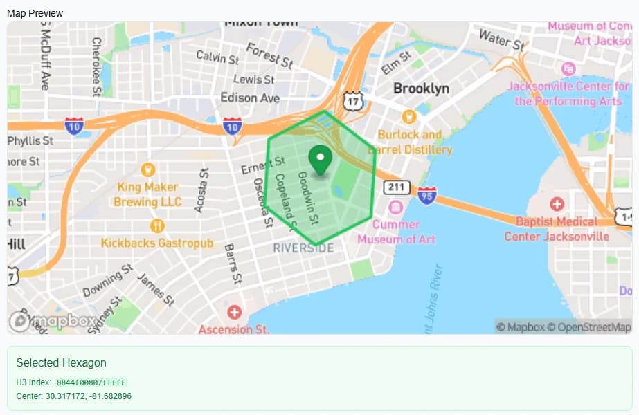 The WilDi business dashboard: choosing a campaign area on a map of Jacksonville