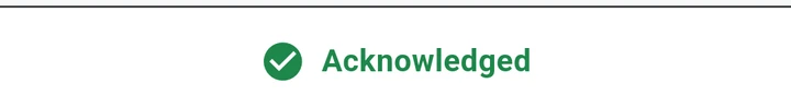 Detail of the WilDi member app after the tap: a green check mark and Acknowledged